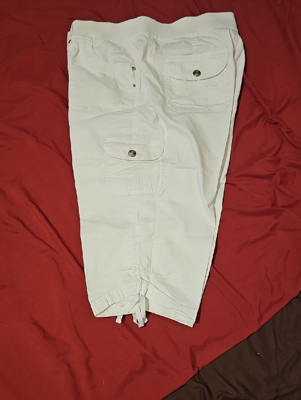 White Cargo Capri Pants - Drawstring Hem